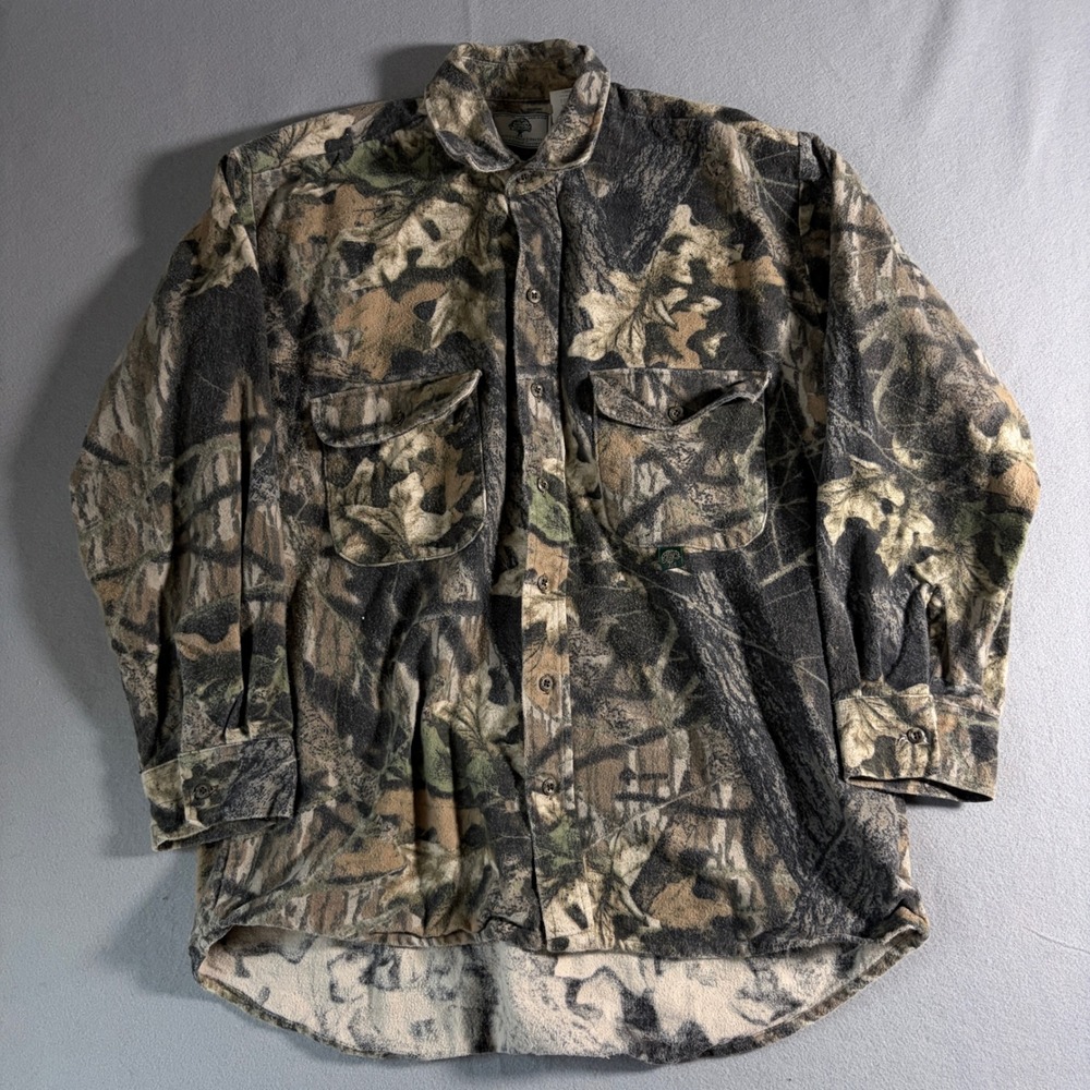 Vintage Mossy Oak Break-Up Camo Flannel Shirt Mens Large Made in USA 90s Cotton